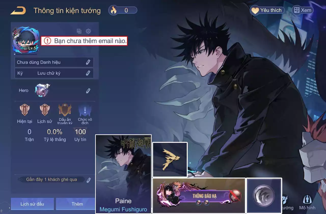 ACC REG: Paine Megumi Fushiguro, sẵn tướng, trắng thông tin, free đổi tên, bảo hành lần đầu đăng nhập